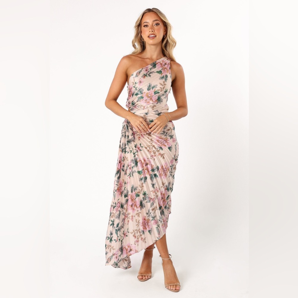 Petal & Pup Kleo One Shoulder Pleated Maxi Dress Size Small Pink Floral S